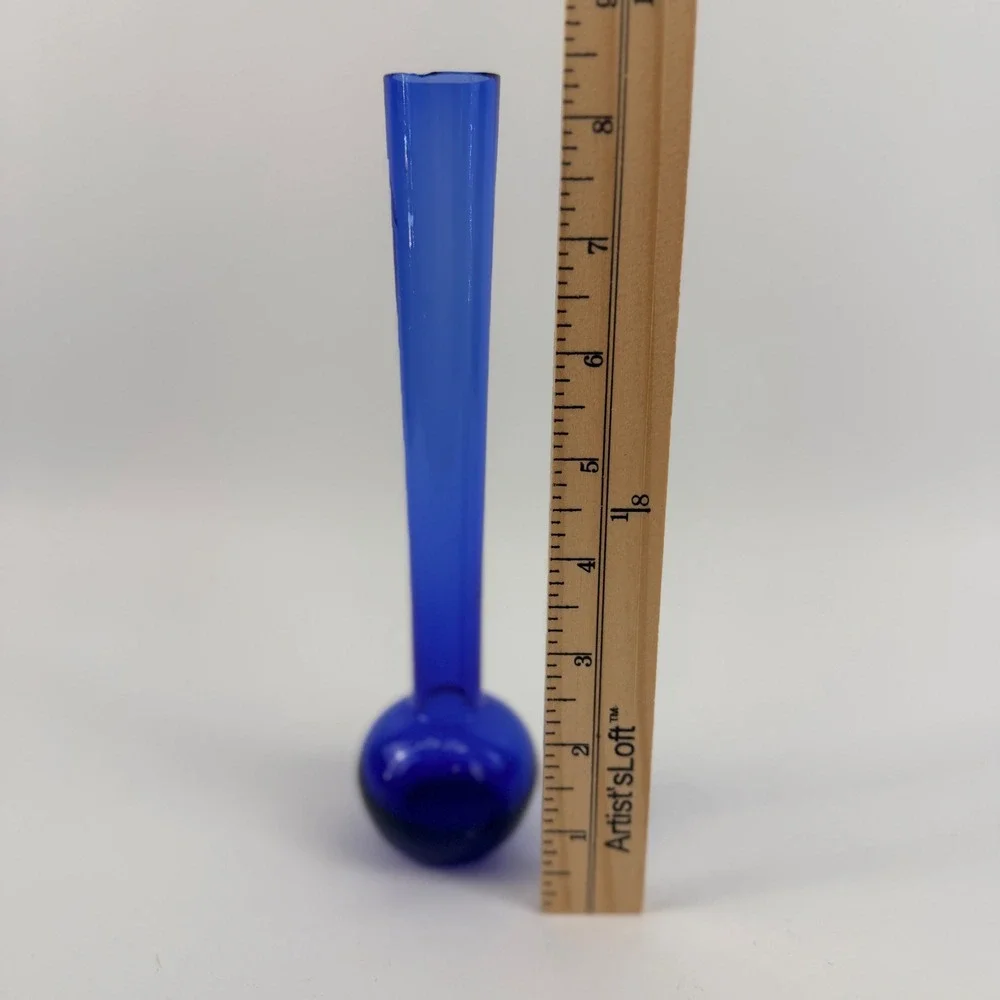Vintage Hand Blown Cobalt Blue Art Glass Bud Vase Orb Ball Base Studio Glass